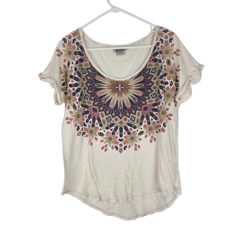 Lucky Brand Aztec Top L Womens Geometric Pullover Sheer Multicolor Casual